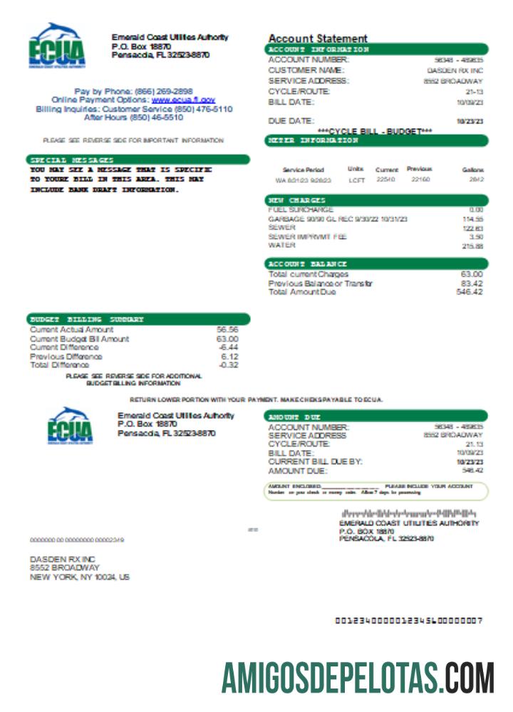 Projeto de Lei de Negócios de Serviços Públicos da Emerald Coast Utilities Authority (ECUA), SCR exemplo